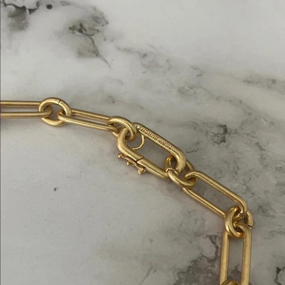$258 New Authentic Gold Link Chain Bracelet Statement Accents Cross TB logo